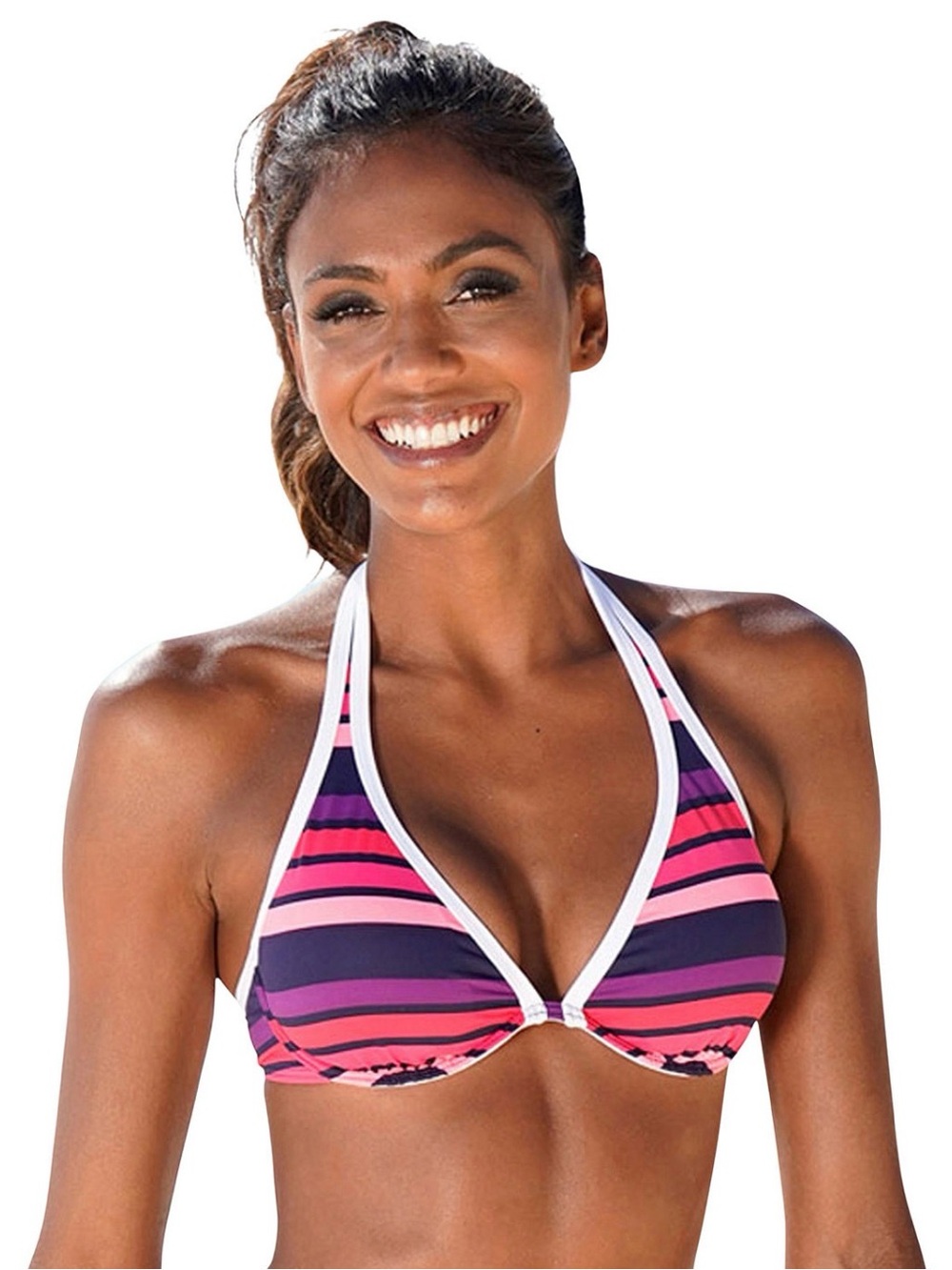 Venus Lascana Women's Striped Underwire Halterneck Bikini Top Bra Sizing D